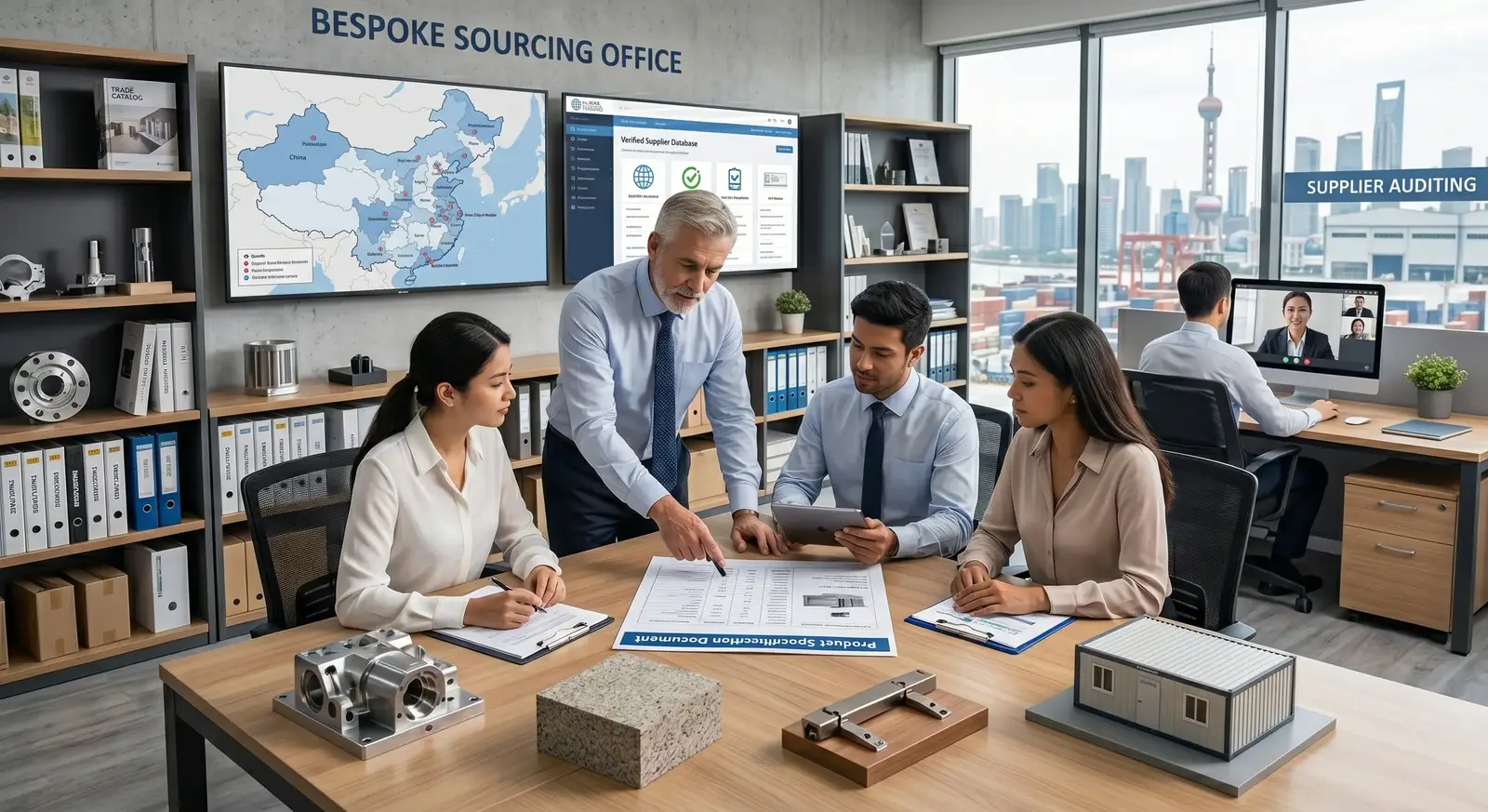 Équipe de sourcing professionnelle en Chine auditant des fournisseurs vérifiés